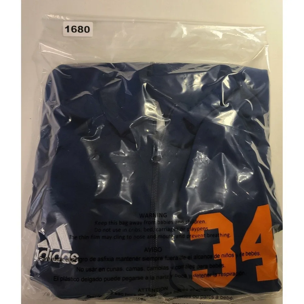 Adidas‎ Navy Blue Full Zip Track Jacket Orange Number 34 Mesh Lined Men's Large